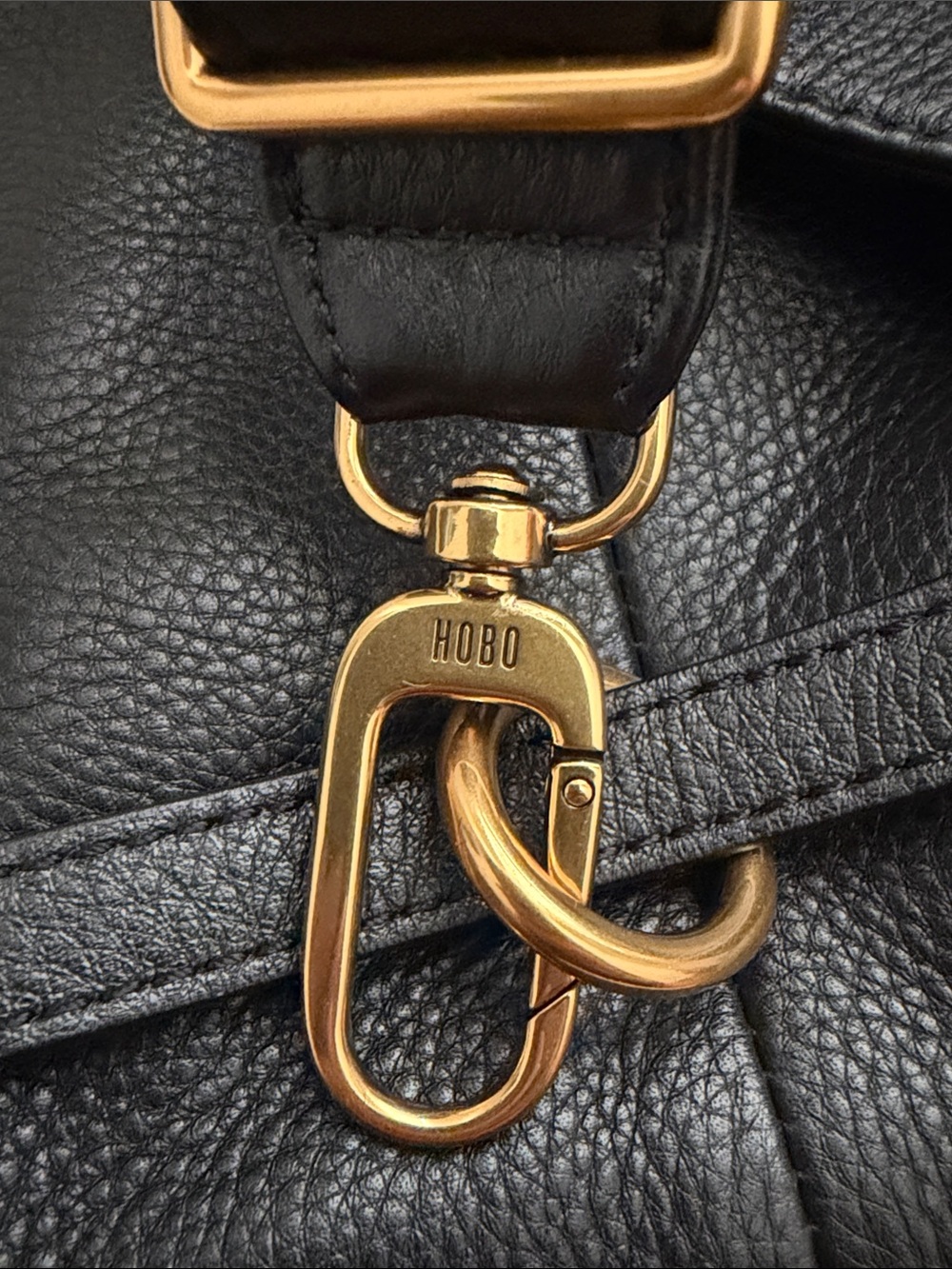 HOBO Fern Black Pebbled Leather Mini Sling Bag with Gold Hardware - Picture 4 of 10